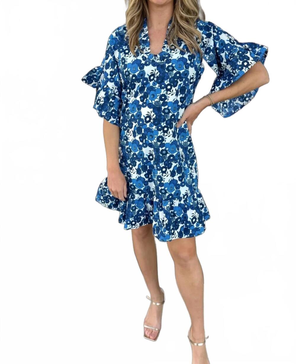 NEW FITZROY & WILLA soleil mini dress in blue poppy